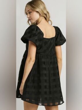 Umgee Black Checkered Sheer Dress